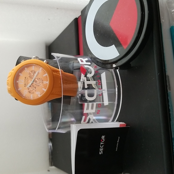 Sector men watch.  Orange rubber band.  New with original tag and box. - Picture 2 of 2